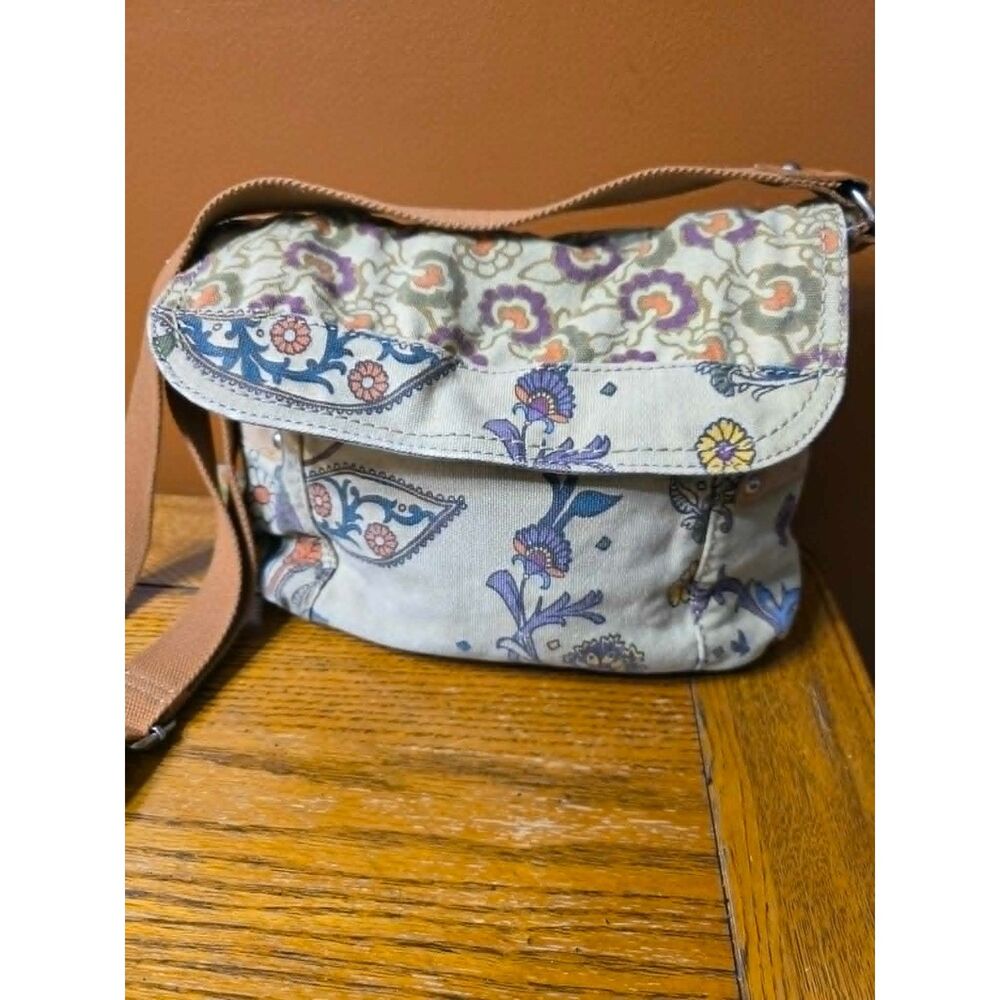 Vintage Fossil Floral Canvas Crossbody Messenger Bag